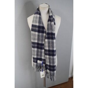 Edinburgh 100% Lambswool Tartan Plaid Scarf Classic Blue Grey Mens New 58X 11.5